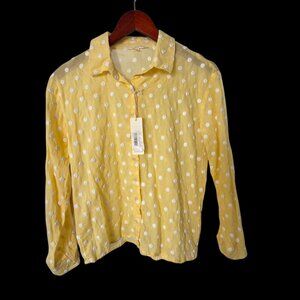 Women's Copper Key Blouse Yellow Sheer Polka Dot Button Down Shirt